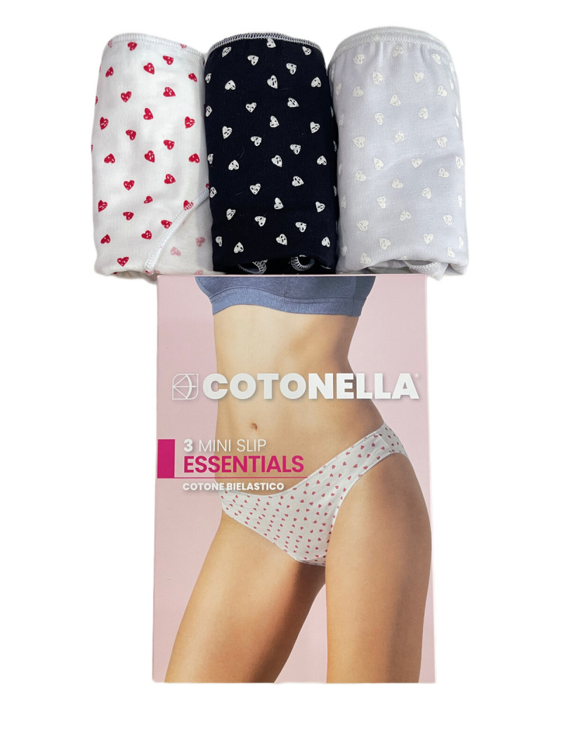 3-pack slip βαμβακερά με καρδιές σε συμμετρία COTONELLA