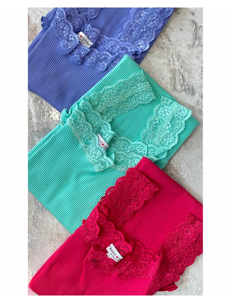 Φανελάκι βαμβακερό  ribbed δαντέλα BASIC COTTON