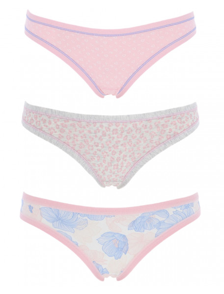 3-pack brazil slip βαμβακερά εμπριμέ σε ροζ αποχρώσεις  COTONELLA