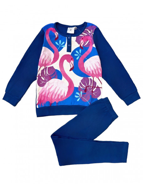 Πιτζάμα για κορίτσι flamingo βαμβακερή με 2 κουμπιά
