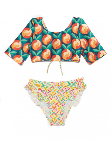 Bikini εφηβικό με crop top με κοντά μανίκια και γεωμετρικά σχήματα TORTUE 